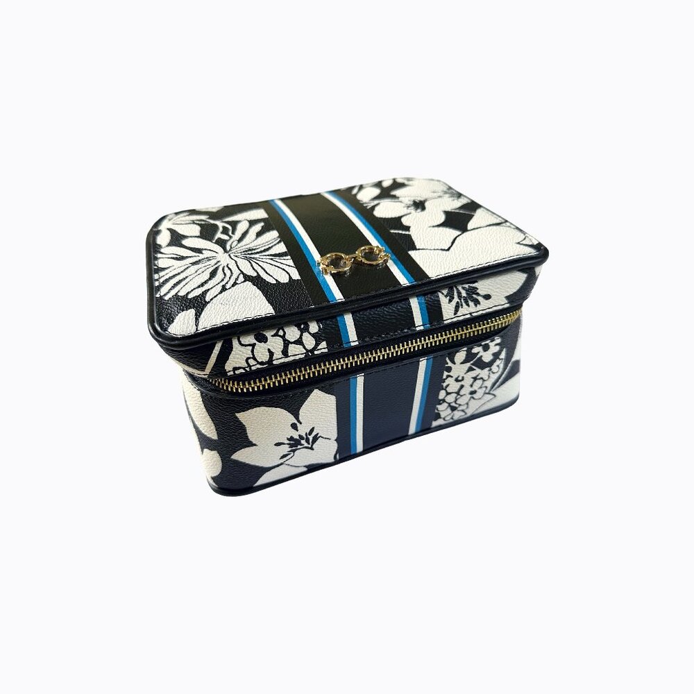 Christian Siriano Travel Jewelry Makeup Organizer Case BxW Floral Abstract Chic